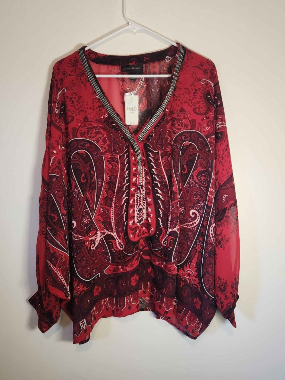 NWT!  Lane Bryant Beaded Red Paisley Blouse